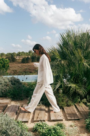 Nightly long sleeve pajama set in White from AmourLinen