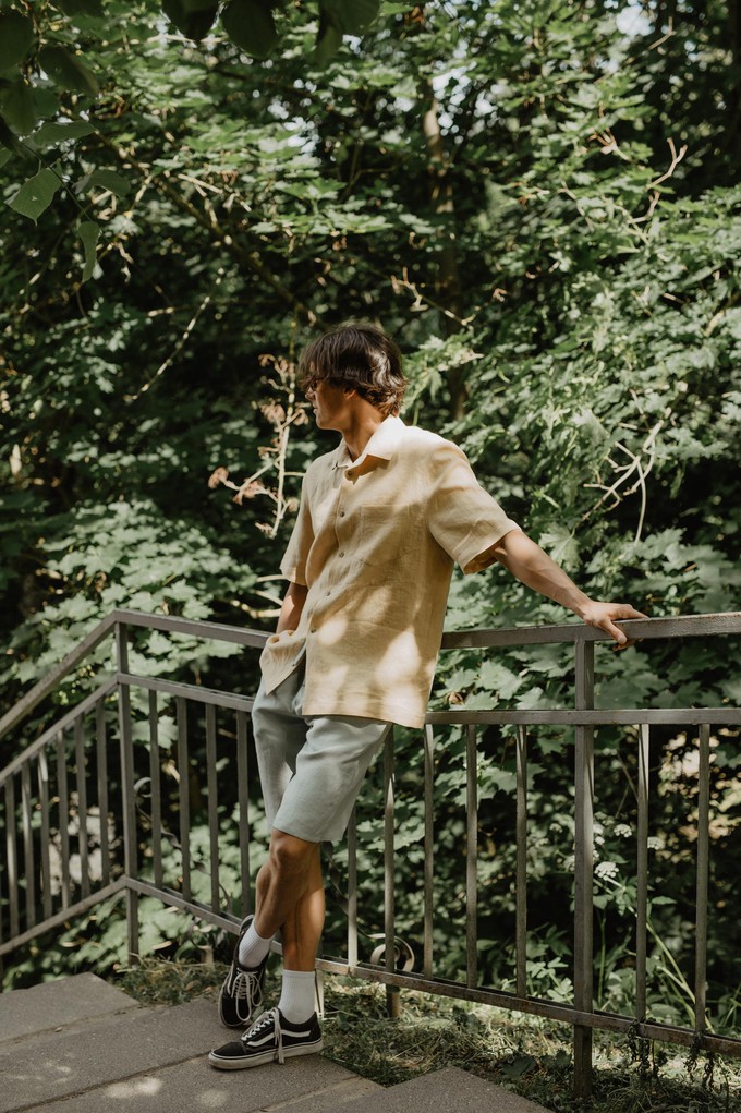 Hermes classic linen shorts in Sage Green from AmourLinen