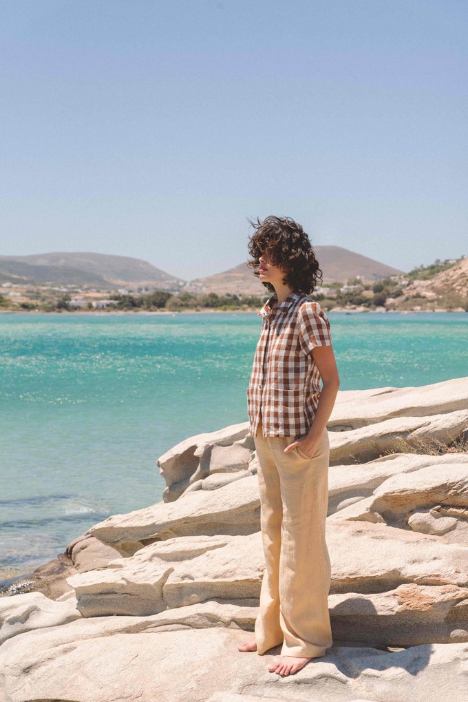 SCARLETT shirt in Mocha Gingham from AmourLinen