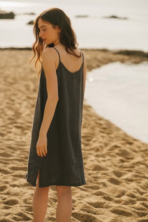 Zoe linen slip dress in Charcoal from AmourLinen