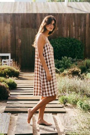 Night gown DREAMY in Mocha Gingham from AmourLinen