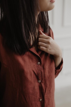 Nigthly long sleeve pajama set in Terracotta from AmourLinen