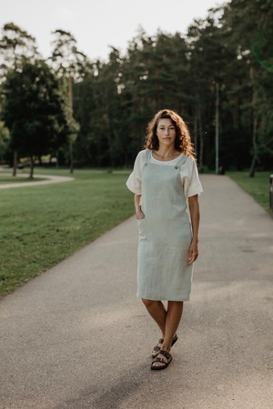 Linen apron dress JADE in Sage Green | sale from AmourLinen