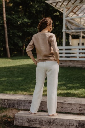 Riga linen top 3/4 sleeves S Rosy Brown | sale from AmourLinen