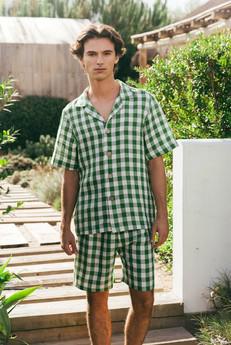 Aspen linen loungewear set in Green Gingham via AmourLinen