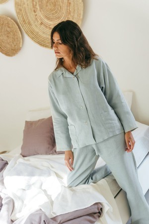 Snooze long sleeve linen pajama set in Sage Green from AmourLinen
