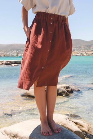 Daisy linen skirt with buttons in Terracotta from AmourLinen