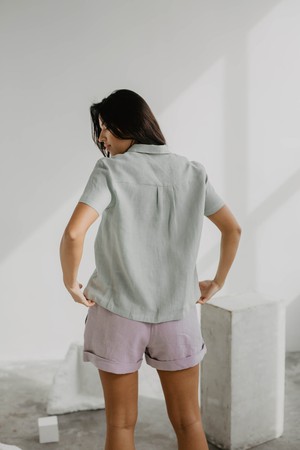 Scarlett short sleeve linen shirt in Sage Green from AmourLinen