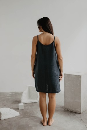 Zoe linen slip dress in Charcoal from AmourLinen