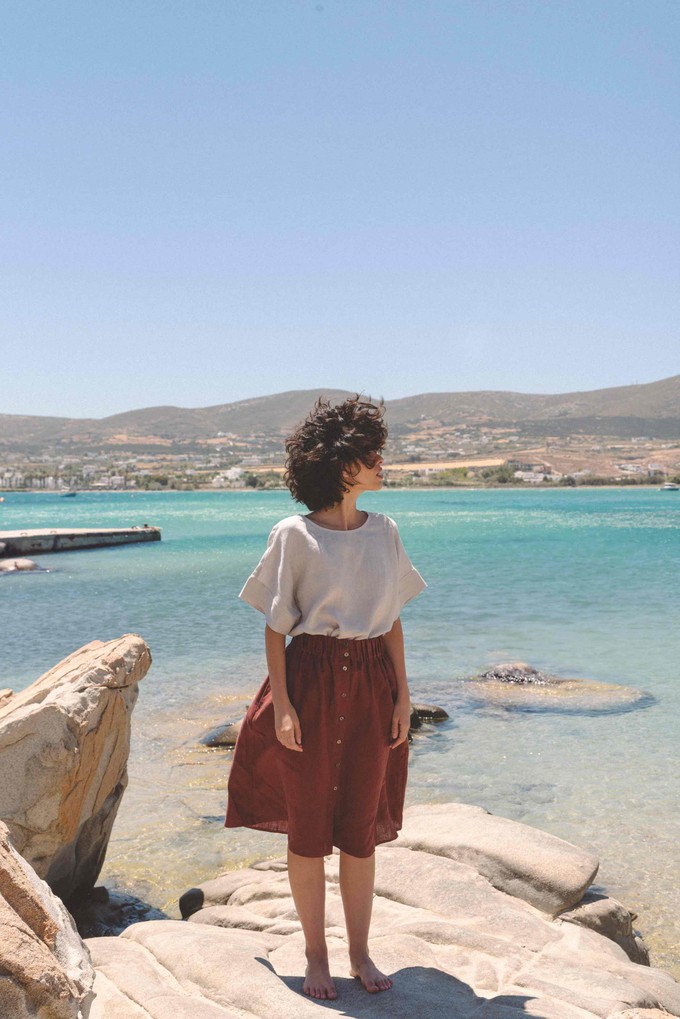 Daisy linen skirt with buttons in Terracotta from AmourLinen