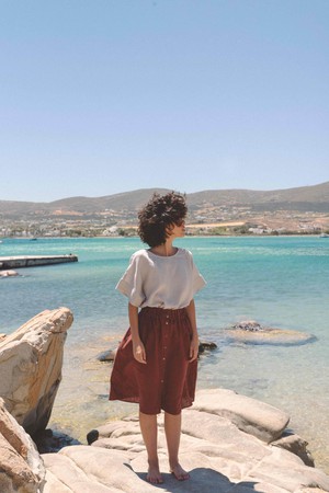 Daisy linen skirt with buttons in Terracotta from AmourLinen