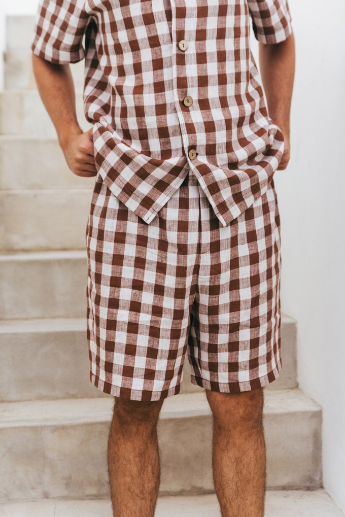 Aspen linen loungewear set in Mocha Gingham from AmourLinen