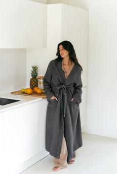 Waffle bathrobe SNUGGLE in Charcoal via AmourLinen