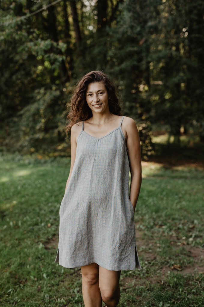 Linen slip dress ZOE in Checkered | sale from AmourLinen