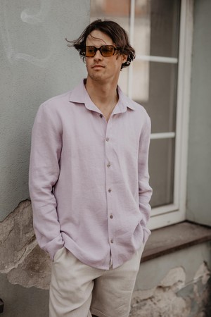 Hector classic linen shirt in Dusty Rose from AmourLinen