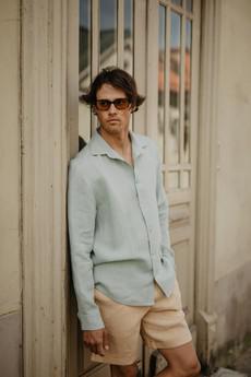 Hector classic linen shirt in Sage Green via AmourLinen