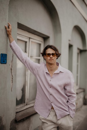 Hector classic linen shirt in Dusty Rose from AmourLinen