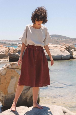 Daisy linen skirt with buttons in Terracotta from AmourLinen