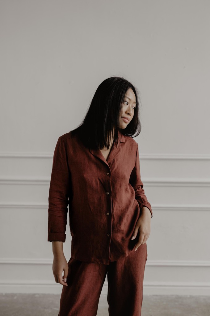 Nigthly long sleeve pajama set in Terracotta from AmourLinen