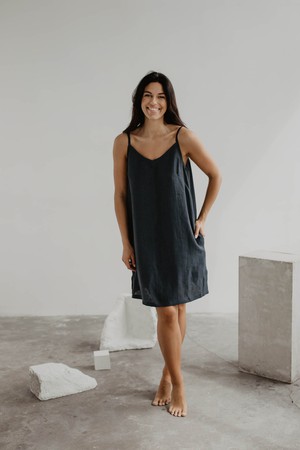 Zoe linen slip dress in Charcoal from AmourLinen