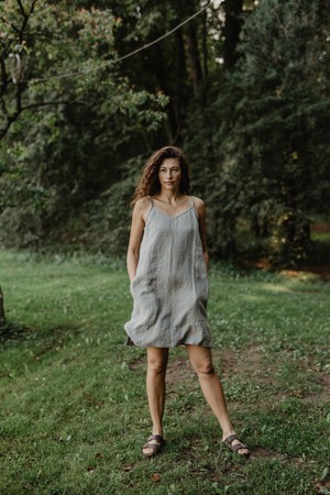 Linen slip dress ZOE in Checkered | sale from AmourLinen