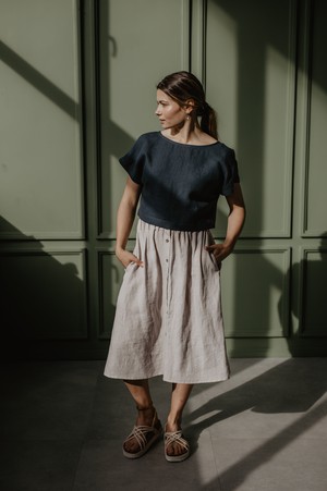 Linen skirt with buttons DAISY S Cream from AmourLinen