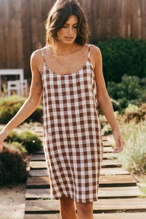 Dreamy linen night gown in Mocha Gingham from AmourLinen