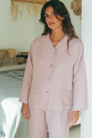 Snooze long sleeve linen pajama set in Dusty Rose from AmourLinen