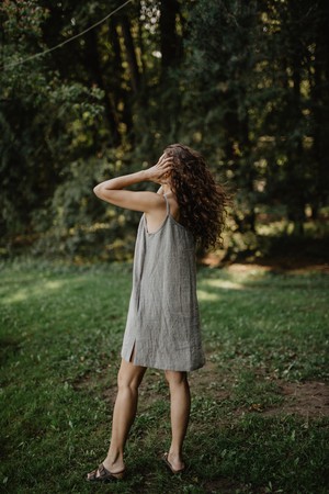 Linen slip dress ZOE in Checkered | sale from AmourLinen