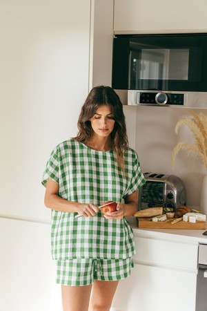 Pajama set CLOUD NINE in Green Gingham from AmourLinen