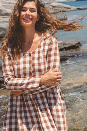 LAPLAND dress in Mocha Gingham from AmourLinen