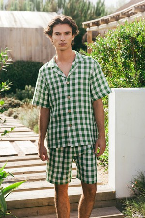 Aspen linen loungewear set in Green Gingham from AmourLinen