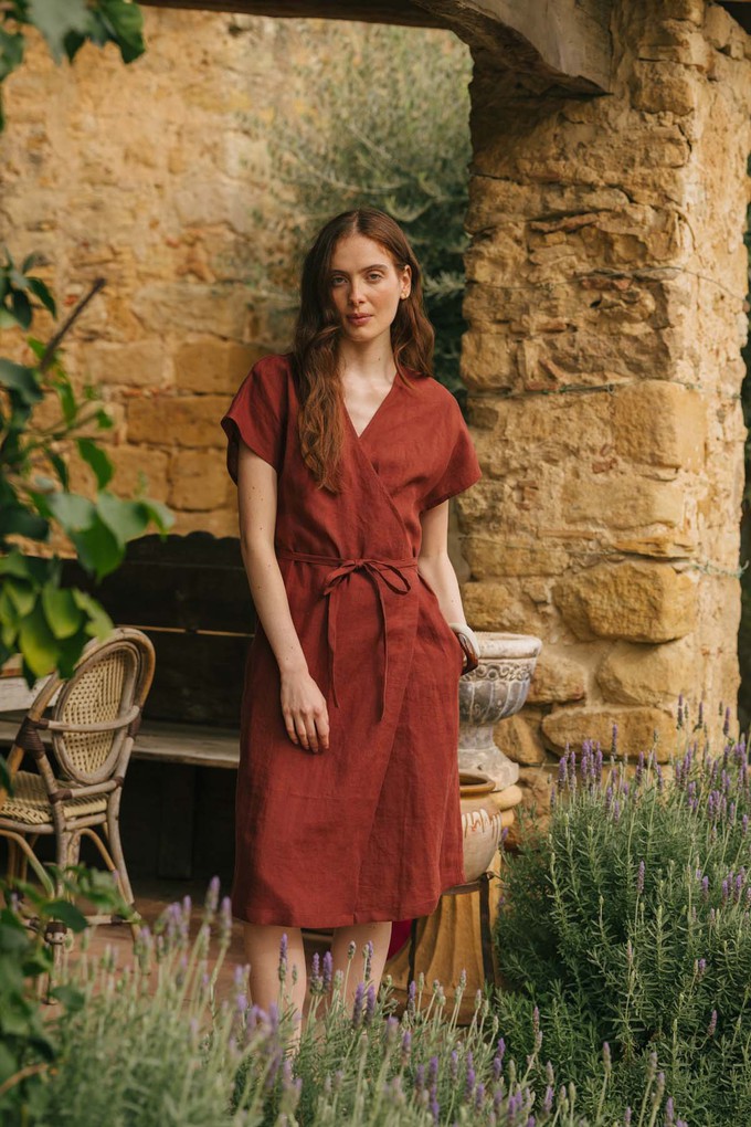 Rome linen wrap dress in Terracotta from AmourLinen
