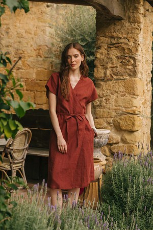 Rome linen wrap dress in Terracotta from AmourLinen