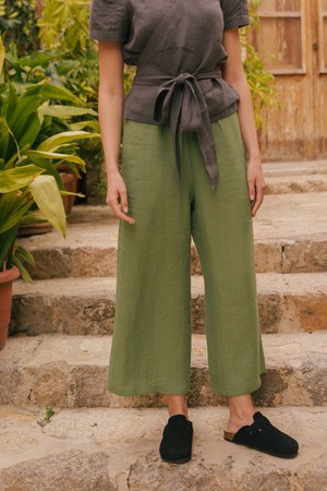 Tokyo wide linen pants in Matcha Green from AmourLinen