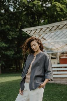 Kyiv oversized linen jacket in Charcoal via AmourLinen