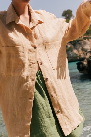 Molly oversized collar linen shirt in Mustard from AmourLinen