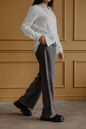 Oulu long linen pants in Charcoal from AmourLinen