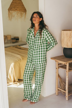 Pajama set NIGHTLY in Green Gingham from AmourLinen