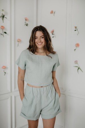 MIA shorts in Sage Green from AmourLinen