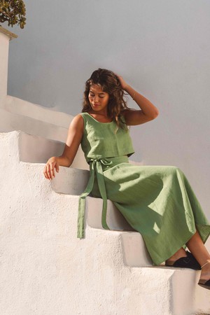 Iris linen wrap skirt in Matcha Green from AmourLinen