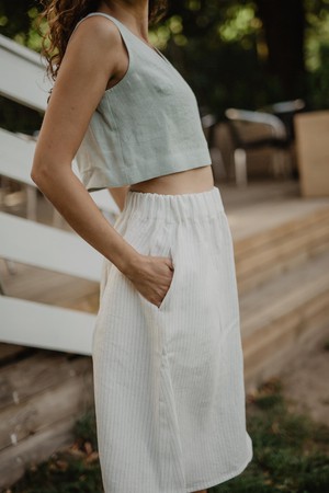 Linen skirt with buttons DAISY in Striped | sale from AmourLinen