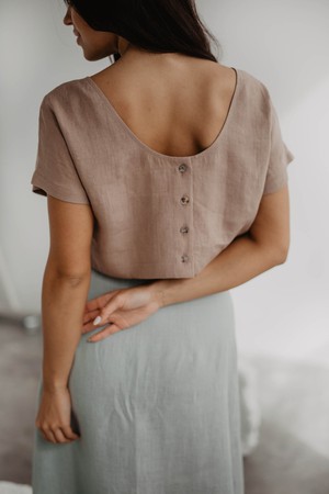 Linen crop top with buttons LISA from AmourLinen