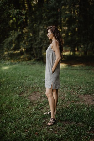 Linen slip dress ZOE in Checkered | sale from AmourLinen