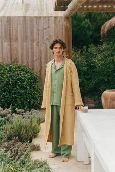 Men's waffle bathrobe in Mustard via AmourLinen