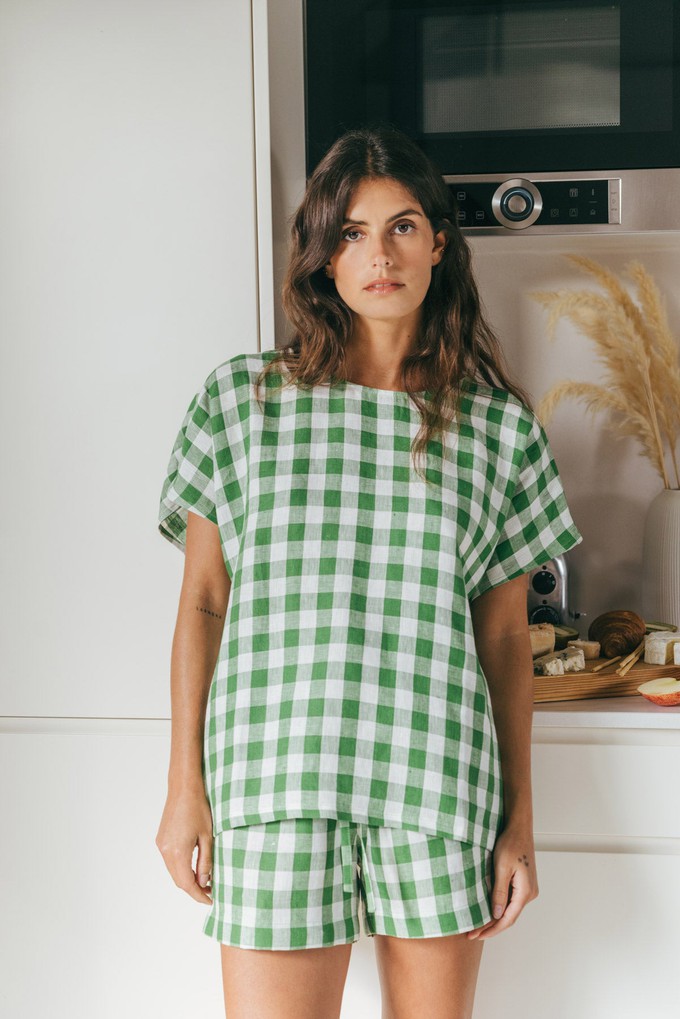 Pajama set CLOUD NINE in Green Gingham from AmourLinen