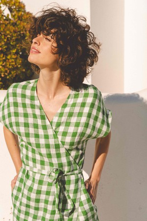 OLIVIA dress in Green Gingham from AmourLinen