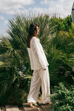 Nightly long sleeve pajama set in White from AmourLinen