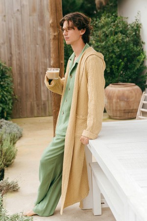 Men's waffle bathrobe in Mustard from AmourLinen