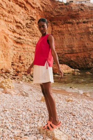 Rosie linen top with ties in Viva Magenta from AmourLinen
